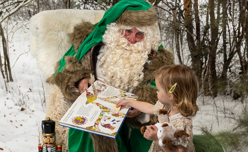 Green Santa with Child Festive Fables